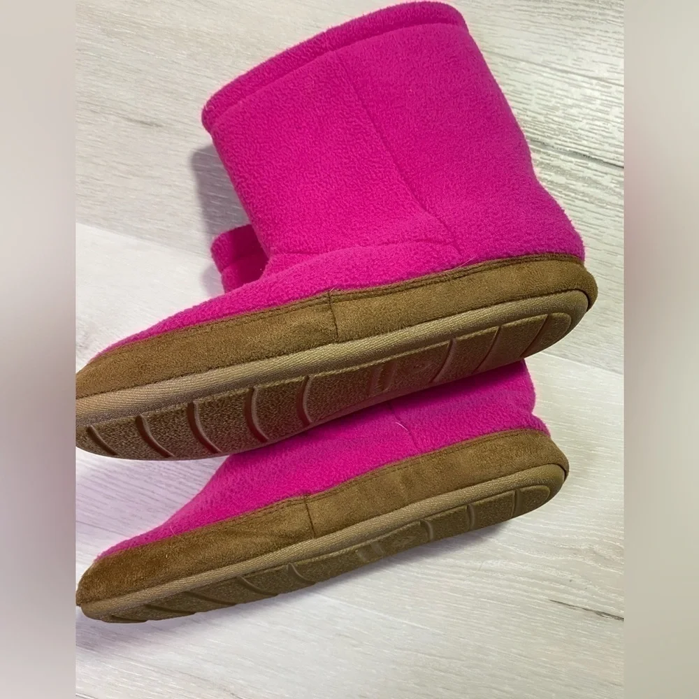 Lands End Kids Pink Fleece Slipper Booties, Size 5